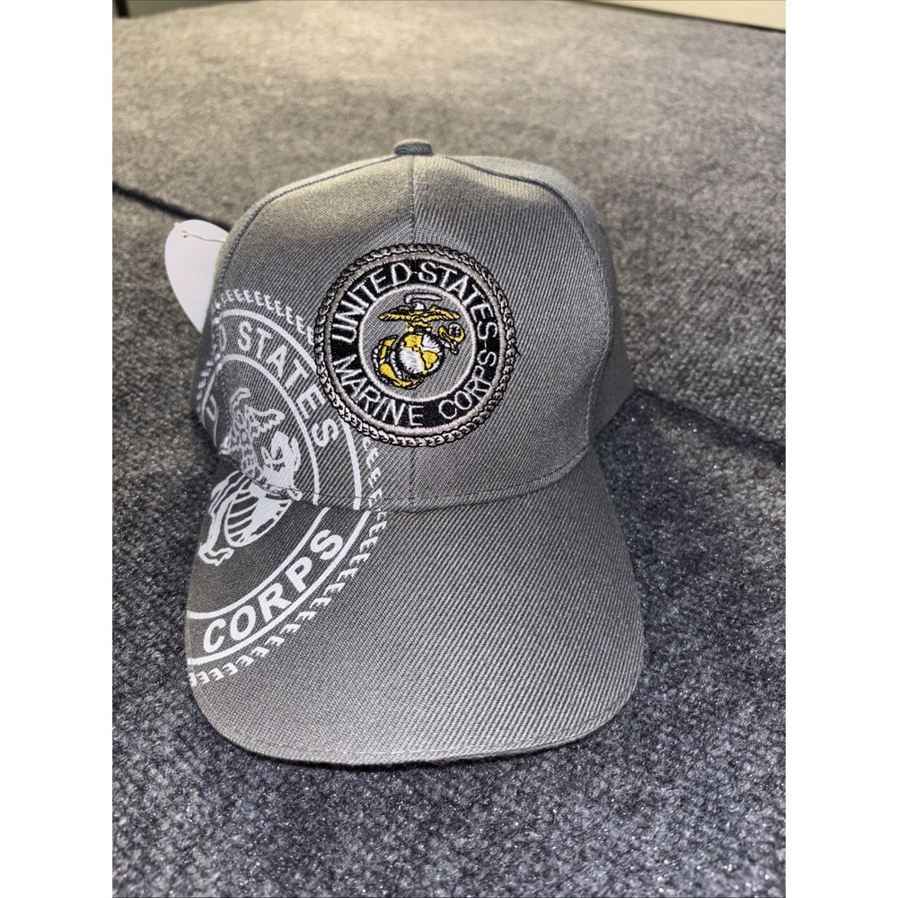 Marines Hat Embroidered w/‎ Shadow USA Military Adjustable Ball cap LT Gray...